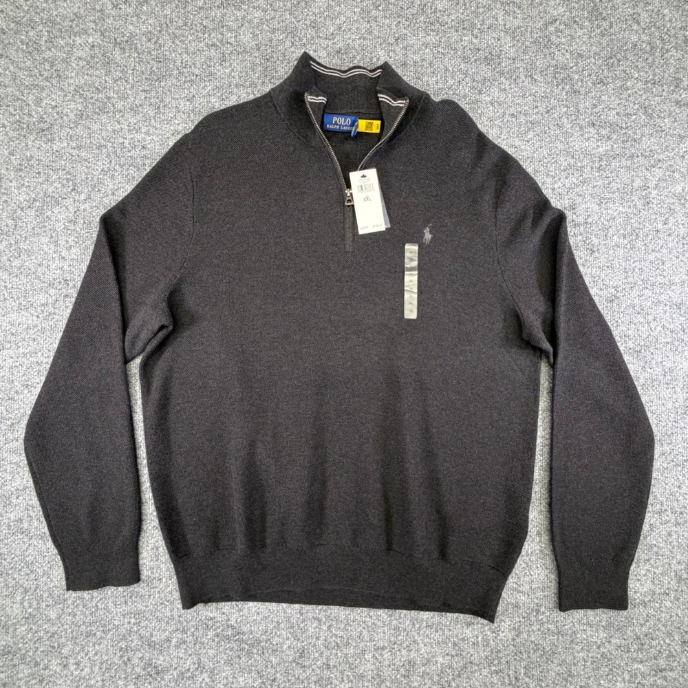 NEW Polo Ralph Lauren Quarter Zip Pullover Mens XXL Grey Cotton Textured Knit - Picture 2 of 11